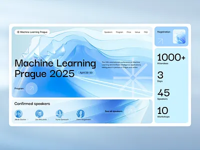 Machine Learning Prague conference website concept 3d ai hero section machine learning typography ui web web design website