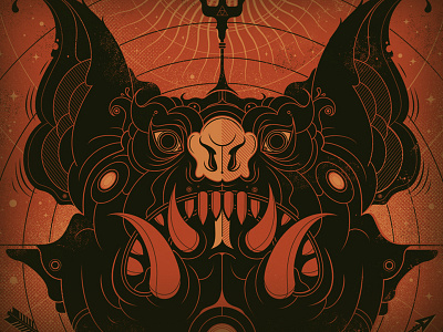 Demon beast demon flat ganon graphic illustration pig screen print sun symmetrical trident zelda