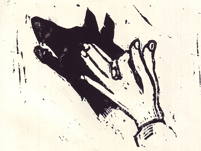 Word or Wolf - rough lino block cider ink label lino linocut