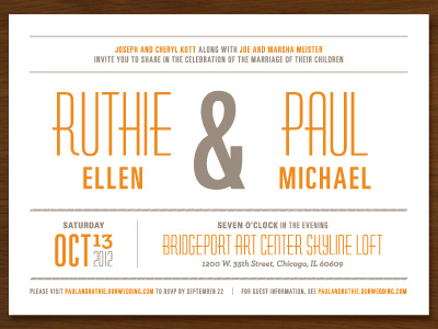 ruthie & paul. invite typography wedding