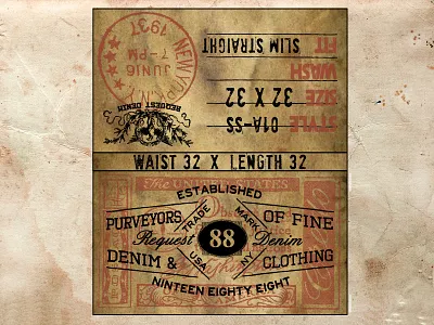REQUEST DENIM JOKER TAG clothing denim design distress graphic hangtag paper postage stamp tag type vintage