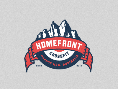 Homefront Crossfit - Final emblem and Logo mark australia branding cross fit emblem growcase gym home front homefont crossfit homefront logo logo design logo designer logo mark lost type mark mountain mountain range mountains new south wales orange retro vintage workout