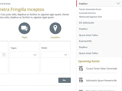 Events Page design events navigation ui web
