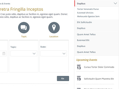 Events Page design events navigation ui web