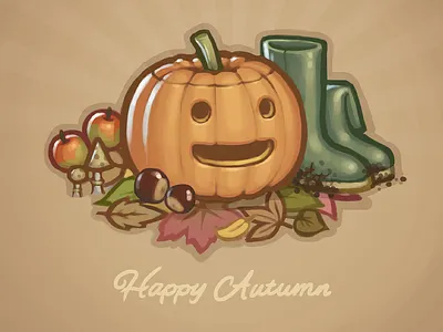 Happy Autumn! apples autumn boots conkers fall halloween jack o lantern leaves mud mushrooms pumpkin season
