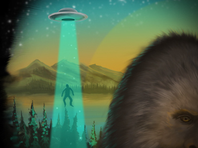 Abduction abduction bigfoot painting ufo