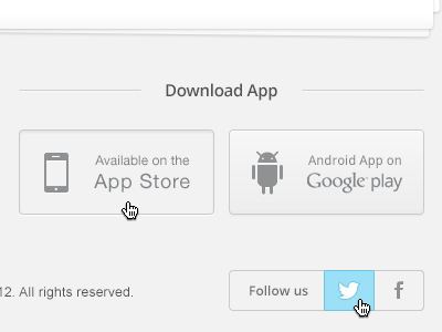 Download app & Social follow button design facebook footer link social twitter ui ux web web design