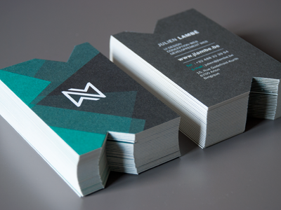 Business Card black blue business card cut green thick