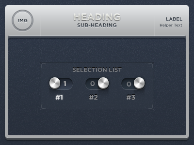 Selection List UI Frame frame gratuitous depth heading sub heading toggles ui