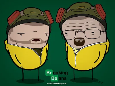 Breaking Beans aaron paul bean breaking bad bryan cranston caricature evilhairday illustration jessie pinkman parody photoshop walter white