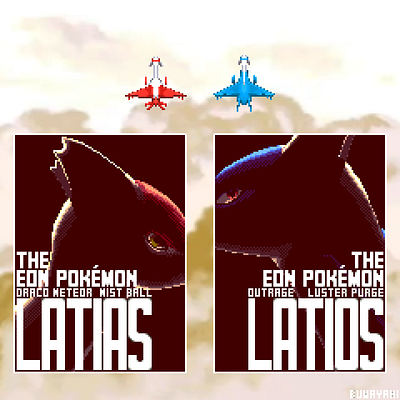 Latias and Latios Battle Garegga Style battle garegga digital fanart illustration latias latios mashup pixel art pokemon shmup stg