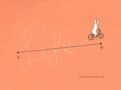 My Way art bicycle bike cute design doodle illustration ilovedoodle journey life lim heng swee meaningful my way path point print project rabbit