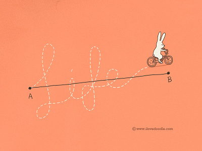 My Way art bicycle bike cute design doodle illustration ilovedoodle journey life lim heng swee meaningful my way path point print project rabbit