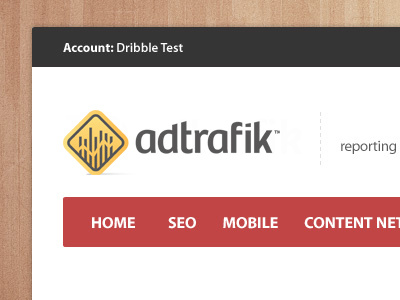 Adtrafik Reporting Draft Header ad advertising analytics clean dash dashboard design draft dribble grey header logo mobile nav navigation red report seo simple test traffic wood