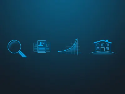 Dashboard Icons blue chart customize graph home house icons magnifying glass personalized profile ui web design