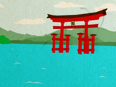 Miyajima hiroshima illustration itsukushima japan miyajima shrine toori