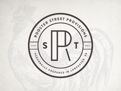 Rooster Street Logo 2 black and white branding butcher chicken illustration lancaster logo rooster seal typography watermark