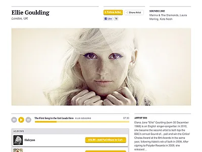 Updated Brite Artist Page artist brite commerce ellie goulding music player product ui ux website
