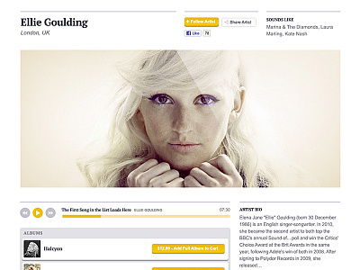 Updated Brite Artist Page artist brite commerce ellie goulding music player product ui ux website