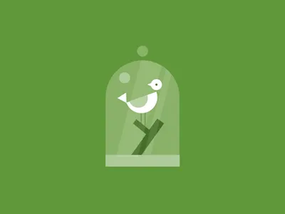 Stuffed bird in an urn bird green illustration minmalist