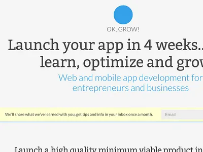 OK, GROW! Rebranding (another early version) copy dev shop dull cream lightgrey metro minimal ui sky blue textile toronto