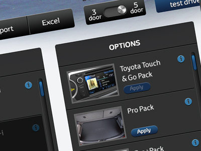 Car configuration UI - work in progress app car configure gui options ui ux website