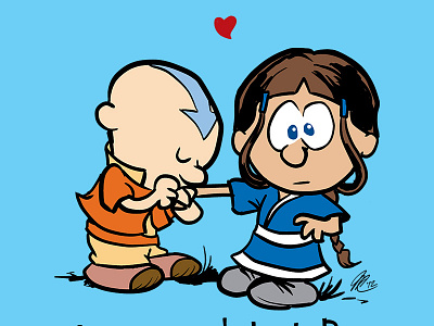Aang + Katara aang art avatar avatar the last airbender calvin and hobbes cartoon digital drawing illustration inking katara korra legend