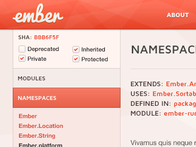 Ember API Docs docs ember orange vertical nav