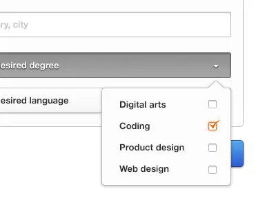 Digital arts button check dropdown elements form light orange text ui user interface web website
