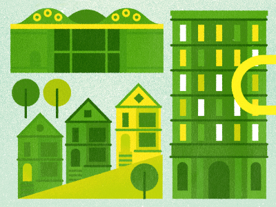 SF Again buildings green illustration san francisco