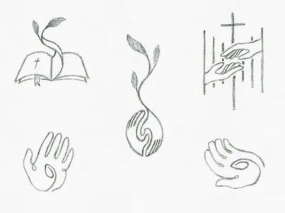 New logo sketches bible cross hands seeds vine