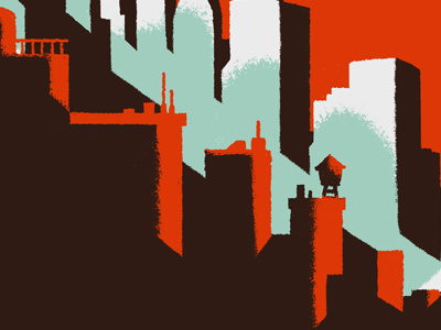 Buildings WIP illustration mid century modern poster print skyline