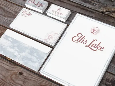 Ellis Lake 2 brand branding business card engraving identity lettering logo resort script vintage