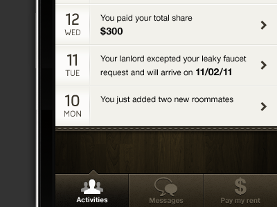 Real Estate app UI app brown clean dark grid interface iphone mobile tabs ui wood