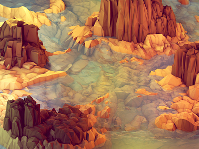 Nonsense Island [Warm] 3d ao blue c4d cinema 4d design milk desktop hues iphone 5 iphone 5 wallpaper island iso isometric landscape low poly lowpoly model mountains ocean polygons render sea water