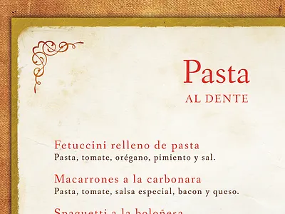 Italian Food barmenu brown clean clear elegant food italian italy materials menu metal paper red restaurant rich texture