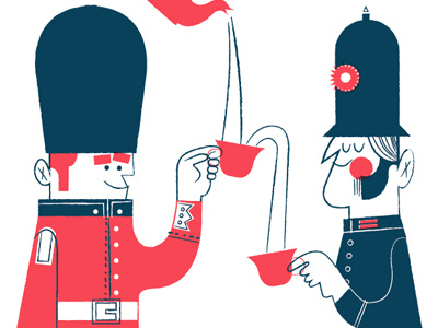 let's be friends! british guard illustration line london navy pink police