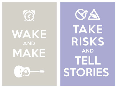 wake and make / take risks and tell stories keep calm and carry on poster typo typography