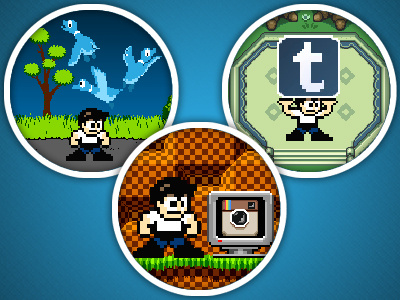 Unprofessional Internet Icons 8bit gaming icon instagram megaman nes photoshop pixel sega snes tumblr twitter