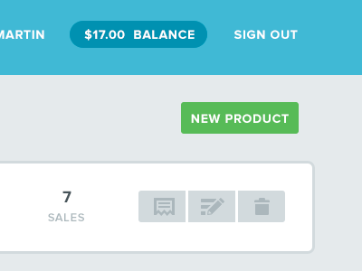 New Product buttons header navigation