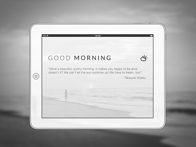 Clean & minimal yoga app wireframe [iPad] app beach black clean crisp delight duotone inspirational interaction ios ipad minimal monochrome morning pure quote ritual spiritual sunshine typography user experience ux weather welcome white wireframe yoga zen