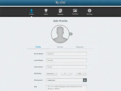 My vCard Edit Profile button design form icon input my vcard navigation profile tab web app