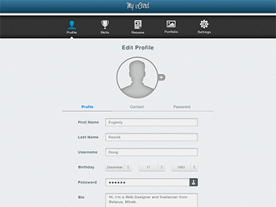 My vCard Edit Profile button design form icon input my vcard navigation profile tab web app