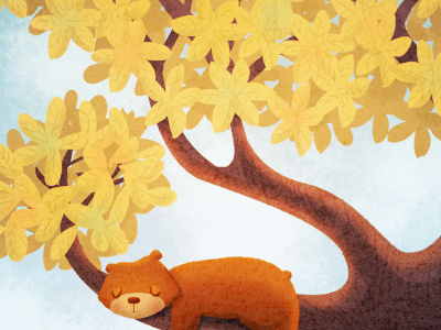 are you a sleepy bear? animal bear bear illustration cute animals fall illustration leaves tree