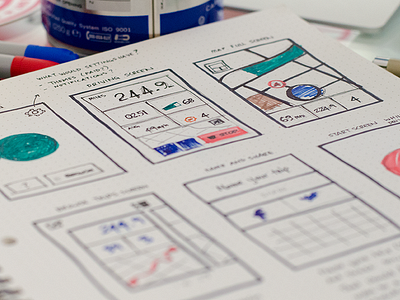 Early stage sketches black box dot grid pen pencil product sketch wireframe