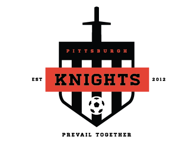 Pittsburgh Knights amputee banner black homestead knights mls red shield soccer soccer ball soccer team stripes sword