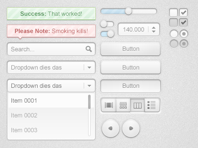 Crispy UI Kit button checkbox design dropdown error interface notification numeric radio search slider switch toolbar ui kit user user interface web webdesign