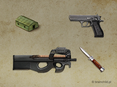 Quick "iconing" brainchild brainchild.pl drug game design game icon game icons gun icon icon set icons island knife p90 pistol pistolet pocket pocket knife