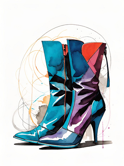 These boots are made for walking. art boots fashion heels high heels illustration leather boots pop art style watercolor