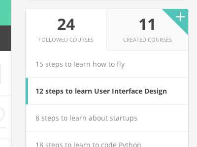 + Course add button clean green interface tabs